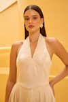 Therealb_Ivory Jacquard Halter Neck Flared Dress _at_Aza_Fashions
