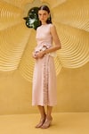 Therealb_Pink Jacquard Round Neck Ruched Peplum Top And Skirt Set _Online_at_Aza_Fashions