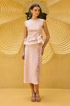 Buy_Therealb_Pink Jacquard Round Neck Ruched Peplum Top And Skirt Set _at_Aza_Fashions