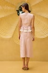 Shop_Therealb_Pink Jacquard Round Neck Ruched Peplum Top And Skirt Set _at_Aza_Fashions