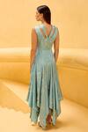 Shop_Therealb_Aqua Jacquard V-neck V Asymmetric Dress _at_Aza_Fashions