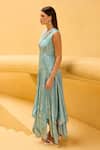 Buy_Therealb_Aqua Jacquard V-neck V Asymmetric Dress _Online_at_Aza_Fashions