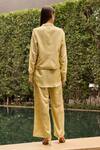 Shop_Therealb_Yellow Jacquard V-neck, Mandarin Collar Vest, Shirt And Trouser Set _at_Aza_Fashions