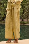 Shop_Therealb_Yellow Jacquard V-neck, Mandarin Collar Vest, Shirt And Trouser Set _Online_at_Aza_Fashions