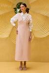 Buy_Therealb_Pink Jacquard V-neck Midi Dress _at_Aza_Fashions