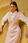 Shop_Therealb_Pink Jacquard V-neck Midi Dress _Online_at_Aza_Fashions