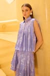 Therealb_Lavender Jacquard Collared Pleated Top And Shorts Set _at_Aza_Fashions