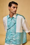 Therealb_Blue Jacquard Shirt With Overlap Panel _Online_at_Aza_Fashions