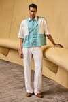 Buy_Therealb_Blue Jacquard Shirt With Overlap Panel _at_Aza_Fashions