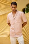 Therealb_Pink Jacquard Textured Half Sleeve Shirt _Online_at_Aza_Fashions