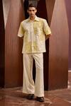 Buy_Therealb_Yellow Jacquard Embroidery Patchwork Half Sleeve Shirt _at_Aza_Fashions