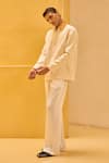 Buy_Therealb_Cream Jacquard Bamboo Motif Zip-up Jacket _Online_at_Aza_Fashions