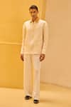 Buy_Therealb_Cream Jacquard Bamboo Motif Zip-up Jacket _at_Aza_Fashions