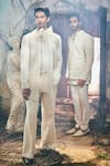 Buy_Varun Chakkilam_Ivory Organza Embroidery Frostline Jacket Kurta And Pant Set _Online_at_Aza_Fashions