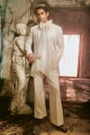 Shop_Varun Chakkilam_Ivory Organza Embroidery Frostline Jacket Kurta And Pant Set _at_Aza_Fashions