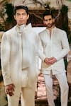 Buy_Varun Chakkilam_Ivory Organza Embroidery Tessele Bandgala Kurta And Pant Set _Online_at_Aza_Fashions