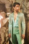 Buy_Varun Chakkilam_Aqua Organza, Satin Embroidery Crux Open Jacket Kurta And Pant Set _Online_at_Aza_Fashions