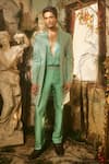 Buy_Varun Chakkilam_Aqua Organza, Satin Embroidery Crux Open Jacket Kurta And Pant Set _at_Aza_Fashions