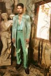 Varun Chakkilam_Aqua Organza, Satin Embroidery Crux Open Jacket Kurta And Pant Set _Online_at_Aza_Fashions