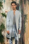 Shop_Varun Chakkilam_Sky Blue Twill, Silk, Organza, Satin, Celestial Open Jacket Kurta And Pant Set _Online_at_Aza_Fashions