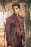 Varun Chakkilam_Maroon Embroidery Chiset Open Jacket Kurta And Pant Set _Online_at_Aza_Fashions