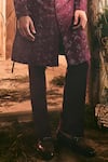 Buy_Varun Chakkilam_Burgundy Twill, Polyester Embroidery Arabesque Pattern Sherwani And Pant Set _Online_at_Aza_Fashions