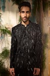Buy_Varun Chakkilam_Black Polyester Beads, Sequins Cosmic Rays Embellished Sherwani And Pant Set _Online_at_Aza_Fashions