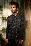 Shop_Varun Chakkilam_Black Polyester Beads, Sequins Cosmic Rays Embellished Sherwani And Pant Set _Online_at_Aza_Fashions