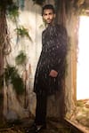 Varun Chakkilam_Black Polyester Beads, Sequins Cosmic Rays Embellished Sherwani And Pant Set _Online_at_Aza_Fashions
