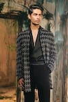 Varun Chakkilam_Black Organza, Polyester, Shadow Geometric Pattern Open Jacket Kurta And Pant Set _Online_at_Aza_Fashions