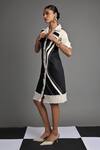 Buy_Veera Wear_Black Cotton, Denim Collared Monochrome Wave Shirt Dress _Online_at_Aza_Fashions