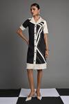 Shop_Veera Wear_Black Cotton, Denim Collared Monochrome Wave Shirt Dress _Online_at_Aza_Fashions