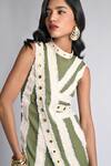 Veera Wear_Green Cotton, Denim Studs High Neck Linear Luxe Shift Dress _Online_at_Aza_Fashions