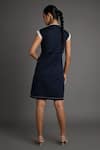 Shop_Veera Wear_Navy Cotton, Denim Metallic Thread, Studs, Harbor Stripe Dress With Jacket _at_Aza_Fashions
