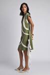 Veera Wear_Olive Green Cotton, Denim Fringe Collared, V-neck Nomad Dress _Online_at_Aza_Fashions