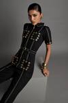 Shop_Veera Wear_Black Cotton Studs Collared Urban Vault Jumpsuit _Online_at_Aza_Fashions
