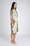 Veera Wear_Olive Green Cotton, Denim Collared, V-neck Verdant Ascent Dress _Online_at_Aza_Fashions