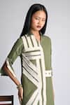 Buy_Veera Wear_Olive Green Cotton, Denim Collared, V-neck Verdant Ascent Dress _Online_at_Aza_Fashions