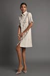 Veera Wear_Off White Denim Pearls Collared Ivory Shell Dress _Online_at_Aza_Fashions