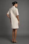 Shop_Veera Wear_Off White Denim Pearls Collared Ivory Shell Dress _at_Aza_Fashions