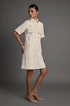 Buy_Veera Wear_Off White Denim Pearls Collared Ivory Shell Dress _at_Aza_Fashions