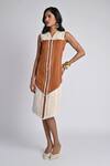 Veera Wear_Rust Cotton, Denim Fringe V-neck Horizon Trace Dress _Online_at_Aza_Fashions