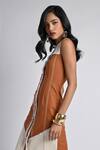Veera Wear_Rust Cotton, Denim Fringe V-neck Horizon Trace Dress _at_Aza_Fashions