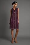Buy_Veera Wear_Purple Cotton Studs V-neck Pinch Violet Dress _at_Aza_Fashions