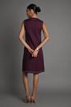 Shop_Veera Wear_Purple Cotton Studs V-neck Pinch Violet Dress _at_Aza_Fashions