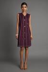 Veera Wear_Purple Cotton Studs V-neck Pinch Violet Dress _Online_at_Aza_Fashions