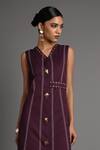 Buy_Veera Wear_Purple Cotton Studs V-neck Pinch Violet Dress _Online_at_Aza_Fashions