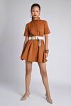Buy_Veera Wear_Rust Cotton, Denim Collared Vista Loop Dress _at_Aza_Fashions