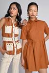 Shop_Veera Wear_Rust Cotton, Denim Collared Vista Loop Dress _Online_at_Aza_Fashions