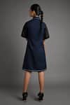 Shop_Veera Wear_Navy Cotton Studs Collared Indigo Vault Dress _at_Aza_Fashions